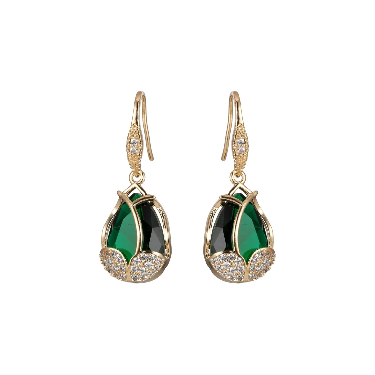 Multicolor Crystal Cubic Zirconia CZ Tulip Dangle Earring in 18K Gold &amp; Silver