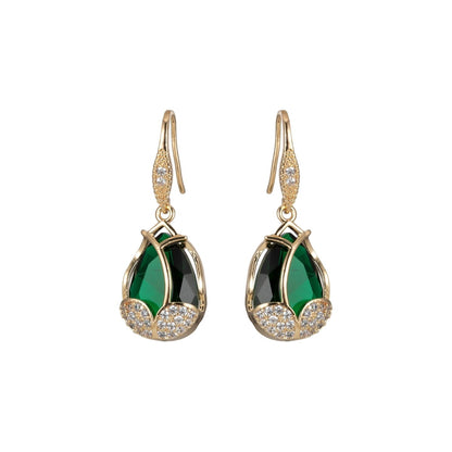 Multicolor Crystal Cubic Zirconia CZ Tulip Dangle Earring in 18K Gold &amp; Silver