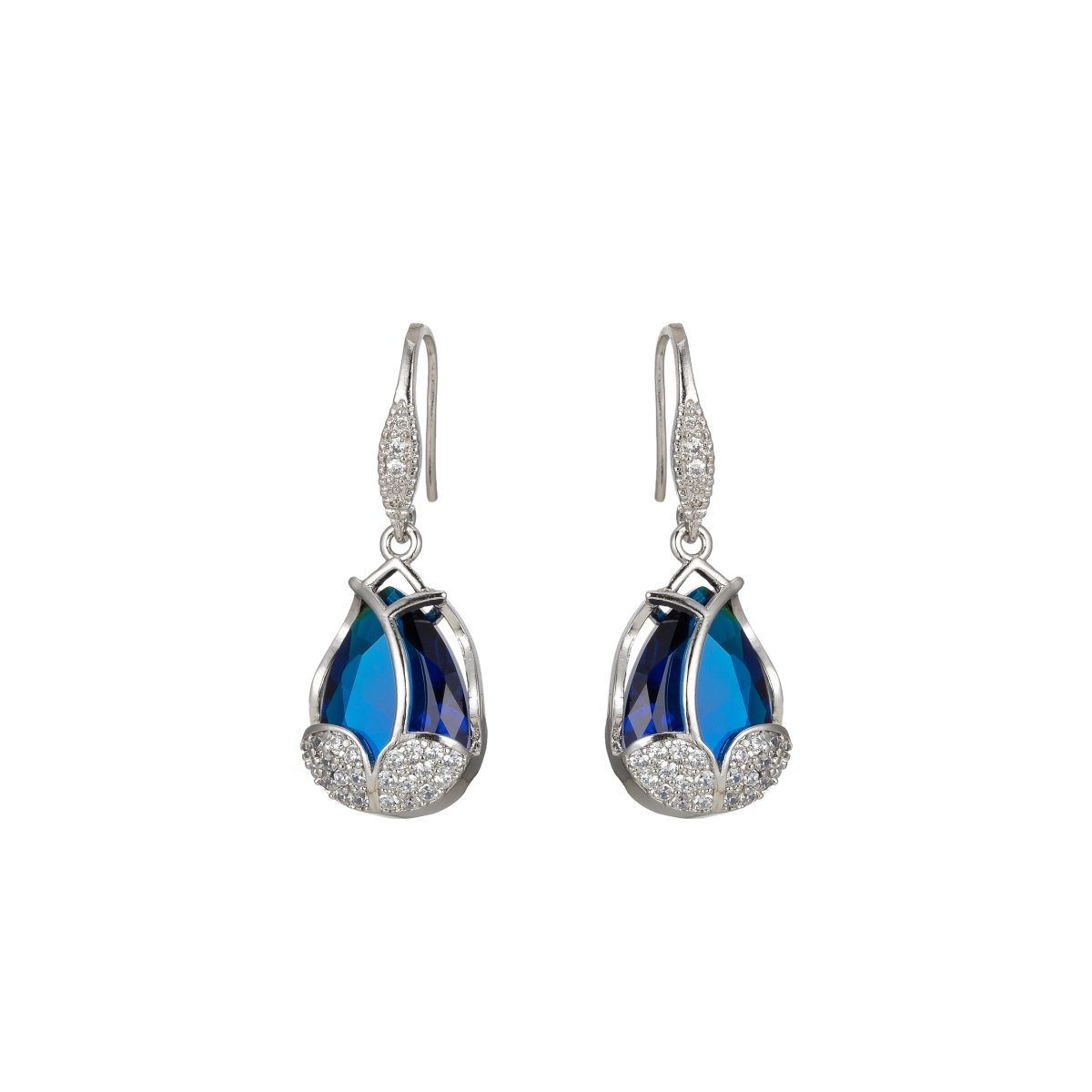 Multicolor Crystal Cubic Zirconia CZ Tulip Dangle Earring in 18K Gold &amp; Silver
