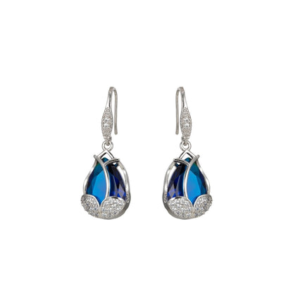 Multicolor Crystal Cubic Zirconia CZ Tulip Dangle Earring in 18K Gold &amp; Silver