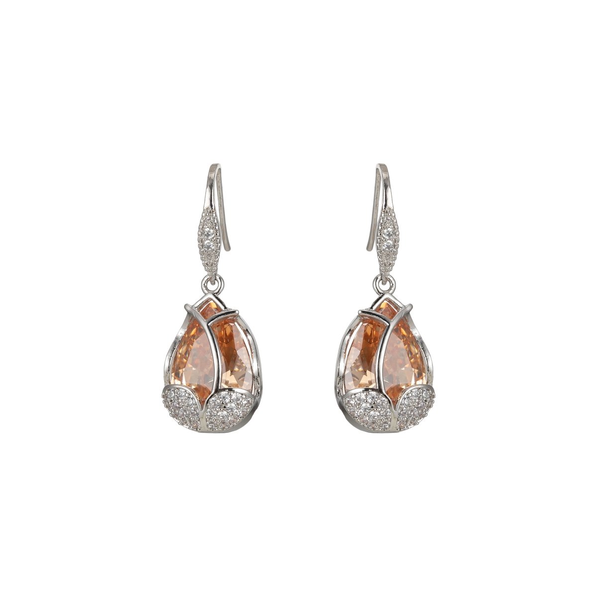 Multicolor Crystal Cubic Zirconia CZ Tulip Dangle Earring in 18K Gold &amp; Silver