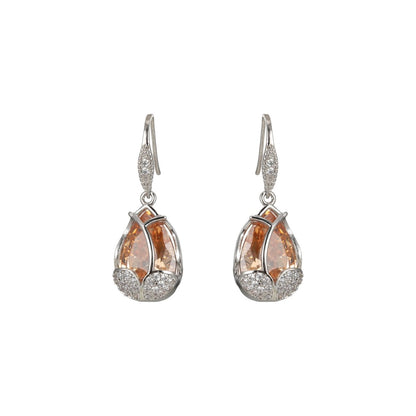 Multicolor Crystal Cubic Zirconia CZ Tulip Dangle Earring in 18K Gold &amp; Silver