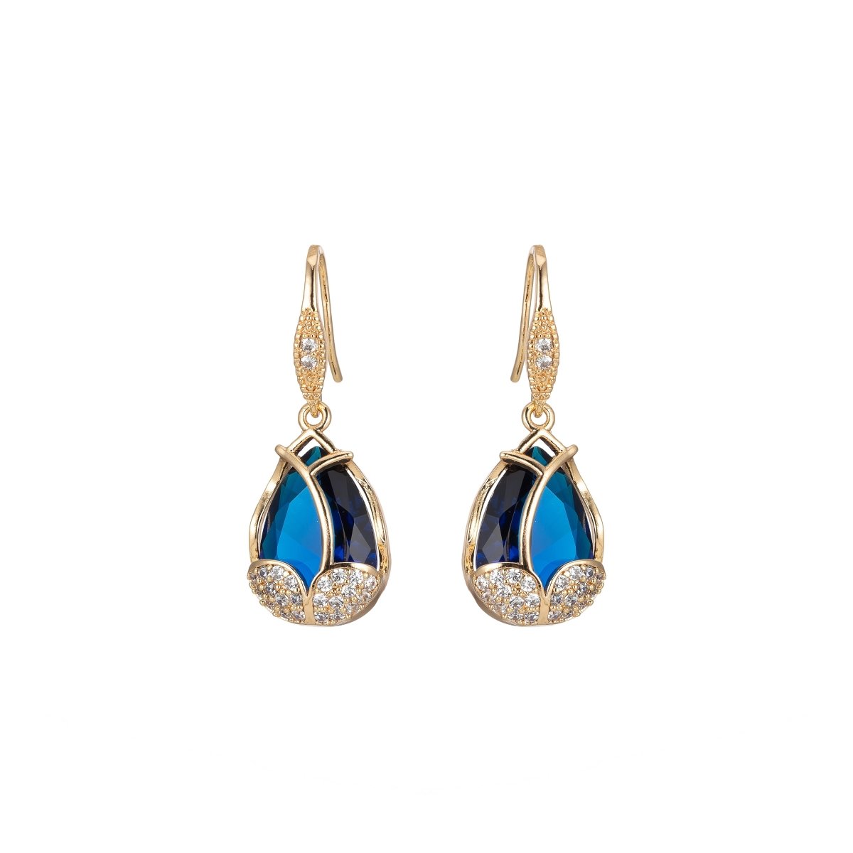 Multicolor Crystal Cubic Zirconia CZ Tulip Dangle Earring in 18K Gold &amp; Silver