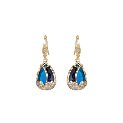 Multicolor Crystal Cubic Zirconia CZ Tulip Dangle Earring in 18K Gold &amp; Silver