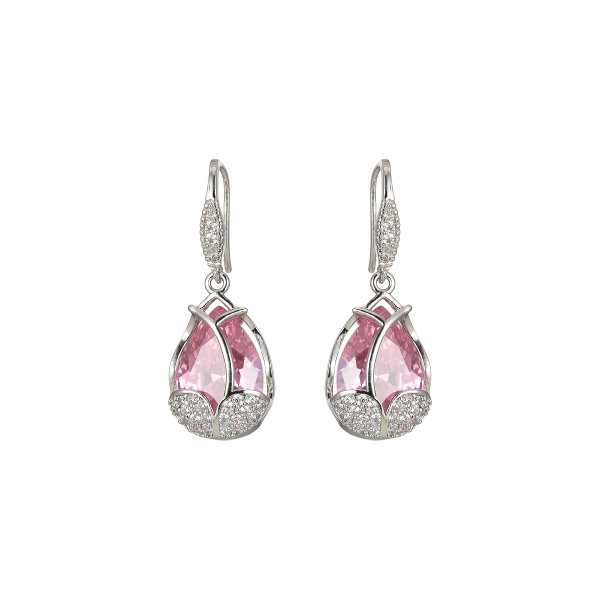 Multicolor Crystal Cubic Zirconia CZ Tulip Dangle Earring in 18K Gold &amp; Silver