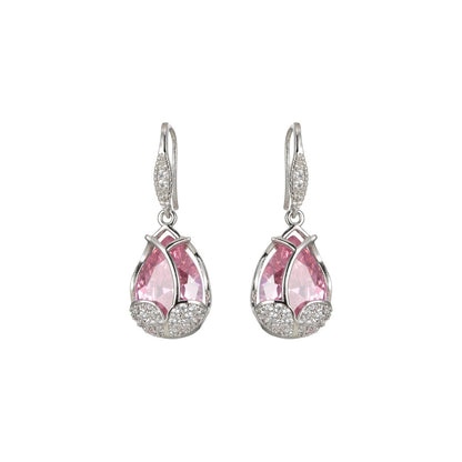 Multicolor Crystal Cubic Zirconia CZ Tulip Dangle Earring in 18K Gold &amp; Silver