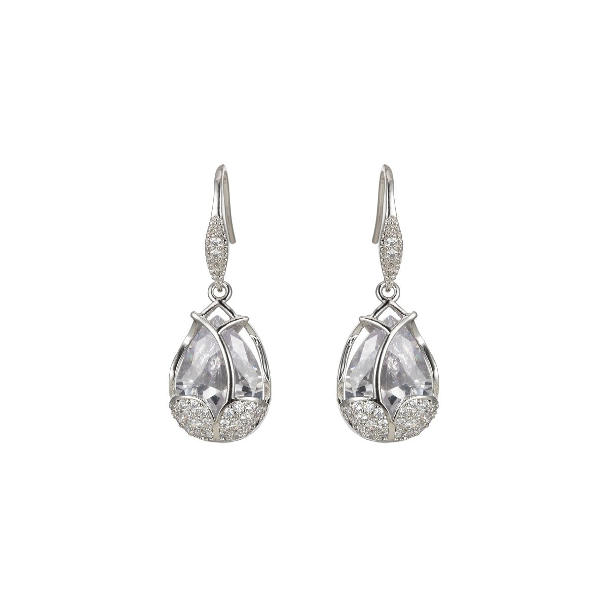 Multicolor Crystal Cubic Zirconia CZ Tulip Dangle Earring in 18K Gold &amp; Silver