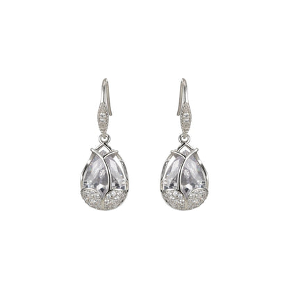 Multicolor Crystal Cubic Zirconia CZ Tulip Dangle Earring in 18K Gold &amp; Silver