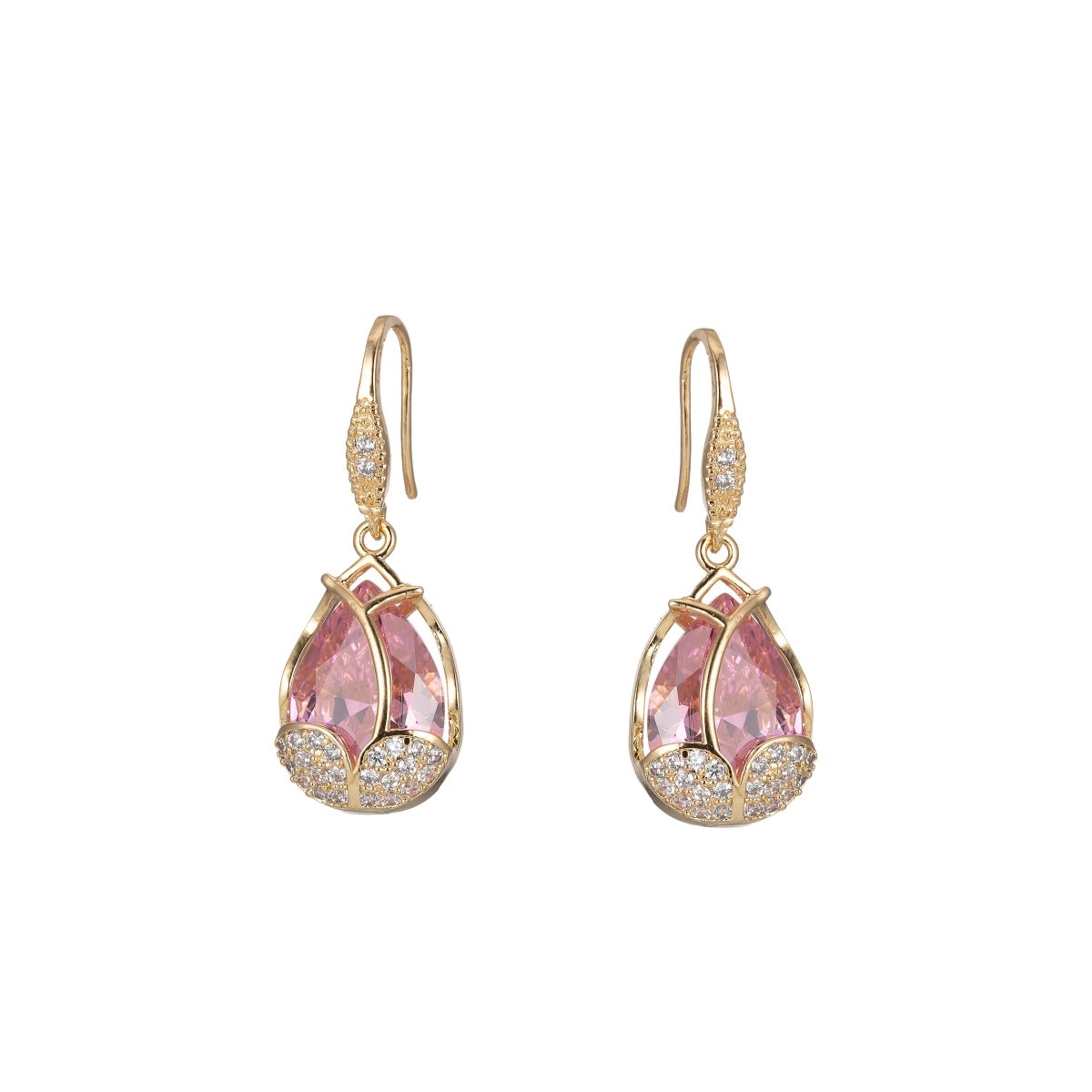 Multicolor Crystal Cubic Zirconia CZ Tulip Dangle Earring in 18K Gold &amp; Silver