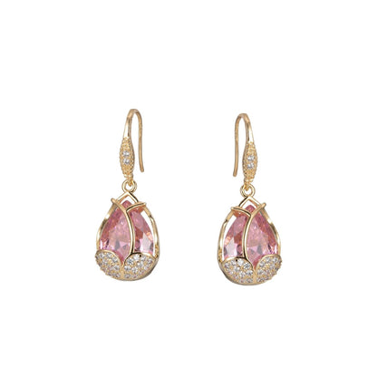 Multicolor Crystal Cubic Zirconia CZ Tulip Dangle Earring in 18K Gold &amp; Silver