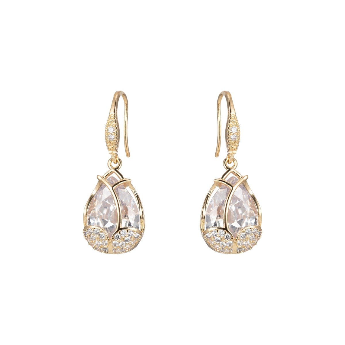 Multicolor Crystal Cubic Zirconia CZ Tulip Dangle Earring in 18K Gold &amp; Silver