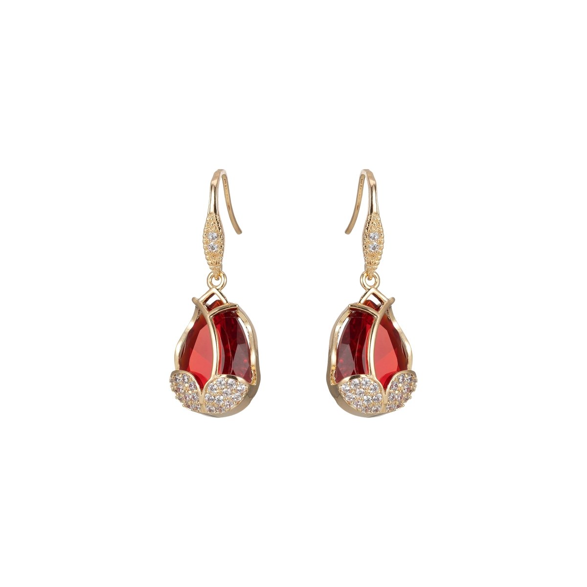 Multicolor Crystal Cubic Zirconia CZ Tulip Dangle Earring in 18K Gold &amp; Silver