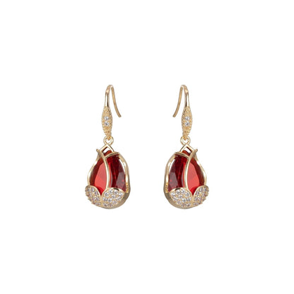 Multicolor Crystal Cubic Zirconia CZ Tulip Dangle Earring in 18K Gold &amp; Silver