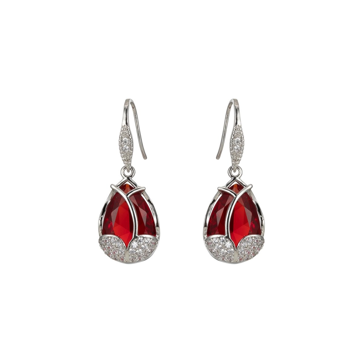 Multicolor Crystal Cubic Zirconia CZ Tulip Dangle Earring in 18K Gold &amp; Silver
