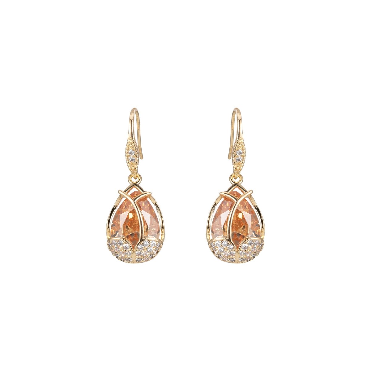 Multicolor Crystal Cubic Zirconia CZ Tulip Dangle Earring in 18K Gold &amp; Silver