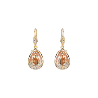 Multicolor Crystal Cubic Zirconia CZ Tulip Dangle Earring in 18K Gold &amp; Silver