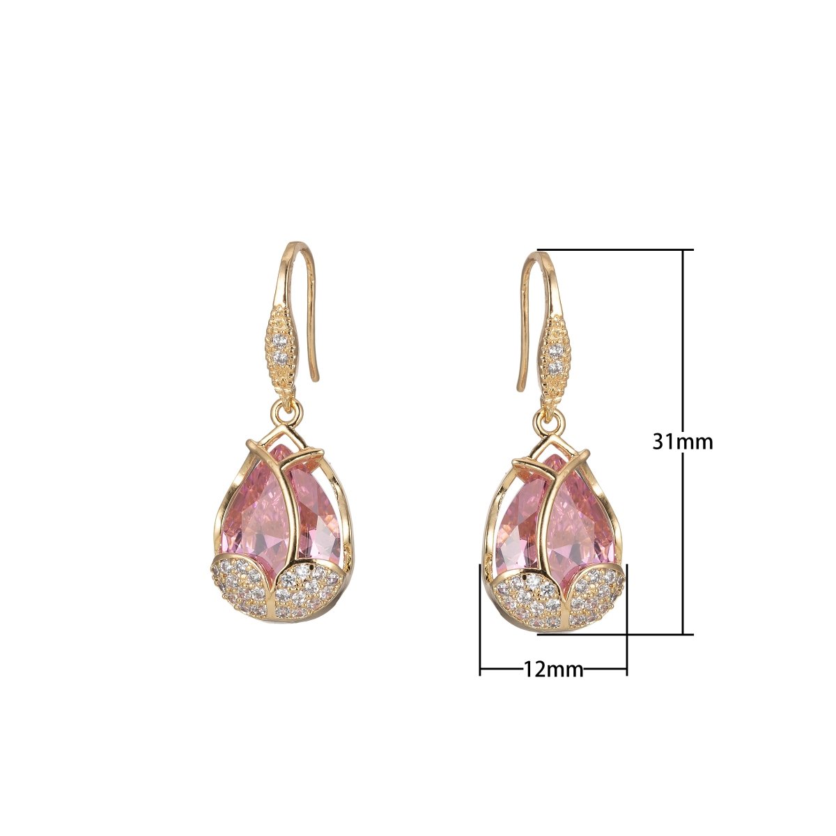 Multicolor Crystal Cubic Zirconia CZ Tulip Dangle Earring in 18K Gold &amp; Silver