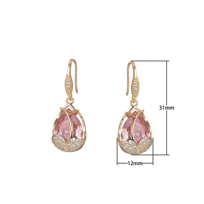 Multicolor Crystal Cubic Zirconia CZ Tulip Dangle Earring in 18K Gold &amp; Silver