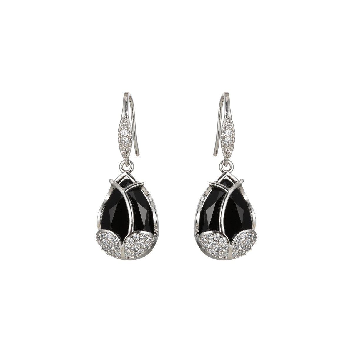 Multicolor Crystal Cubic Zirconia CZ Tulip Dangle Earring in 18K Gold &amp; Silver