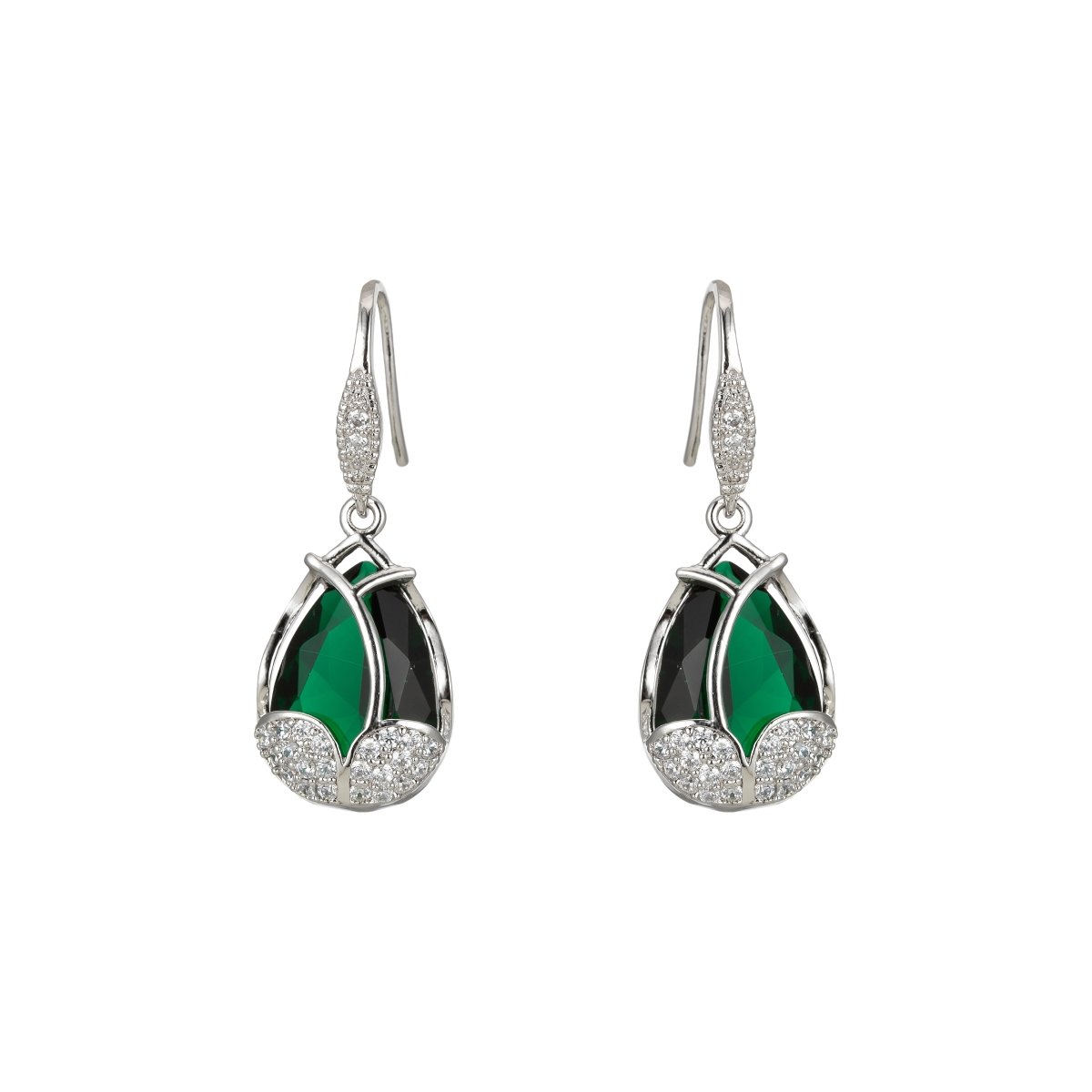 Multicolor Crystal Cubic Zirconia CZ Tulip Dangle Earring in 18K Gold &amp; Silver