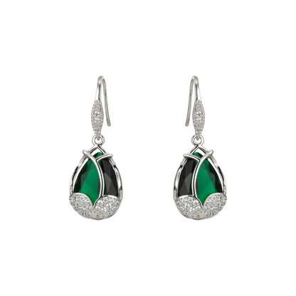 Multicolor Crystal Cubic Zirconia CZ Tulip Dangle Earring in 18K Gold &amp; Silver