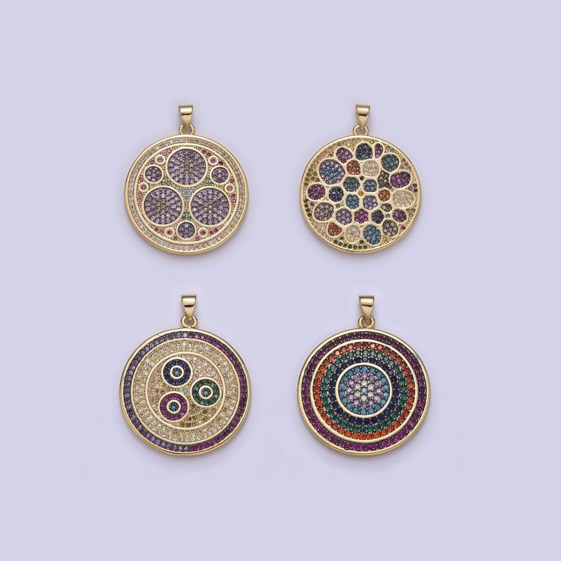 Multicolor Diamond Disc Pendant, Round Disc Charm Micro Pave Medallion Pendant 14k Gold Filled H-242 - H-244 H-292