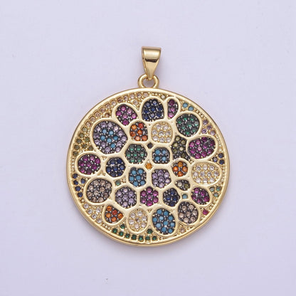 Multicolor Diamond Disc Pendant, Round Disc Charm Micro Pave Medallion Pendant 14k Gold Filled H-242 - H-244 H-292
