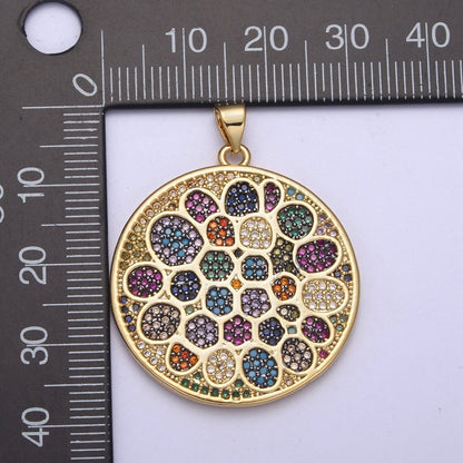 Multicolor Diamond Disc Pendant, Round Disc Charm Micro Pave Medallion Pendant 14k Gold Filled H-242 - H-244 H-292