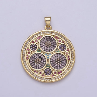 Multicolor Diamond Disc Pendant, Round Disc Charm Micro Pave Medallion Pendant 14k Gold Filled H-242 - H-244 H-292