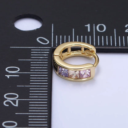 Multicolor Pastel Square CZ 11mm Gold Huggie Earrings | AA342