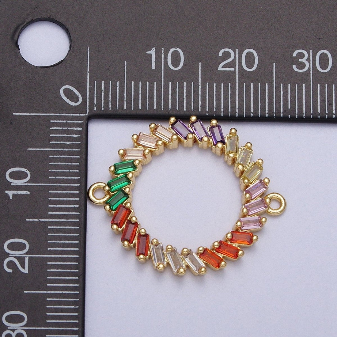 Multicolor Rainbow Baguette Spiral Round Open Link Gold Connector | Y-657