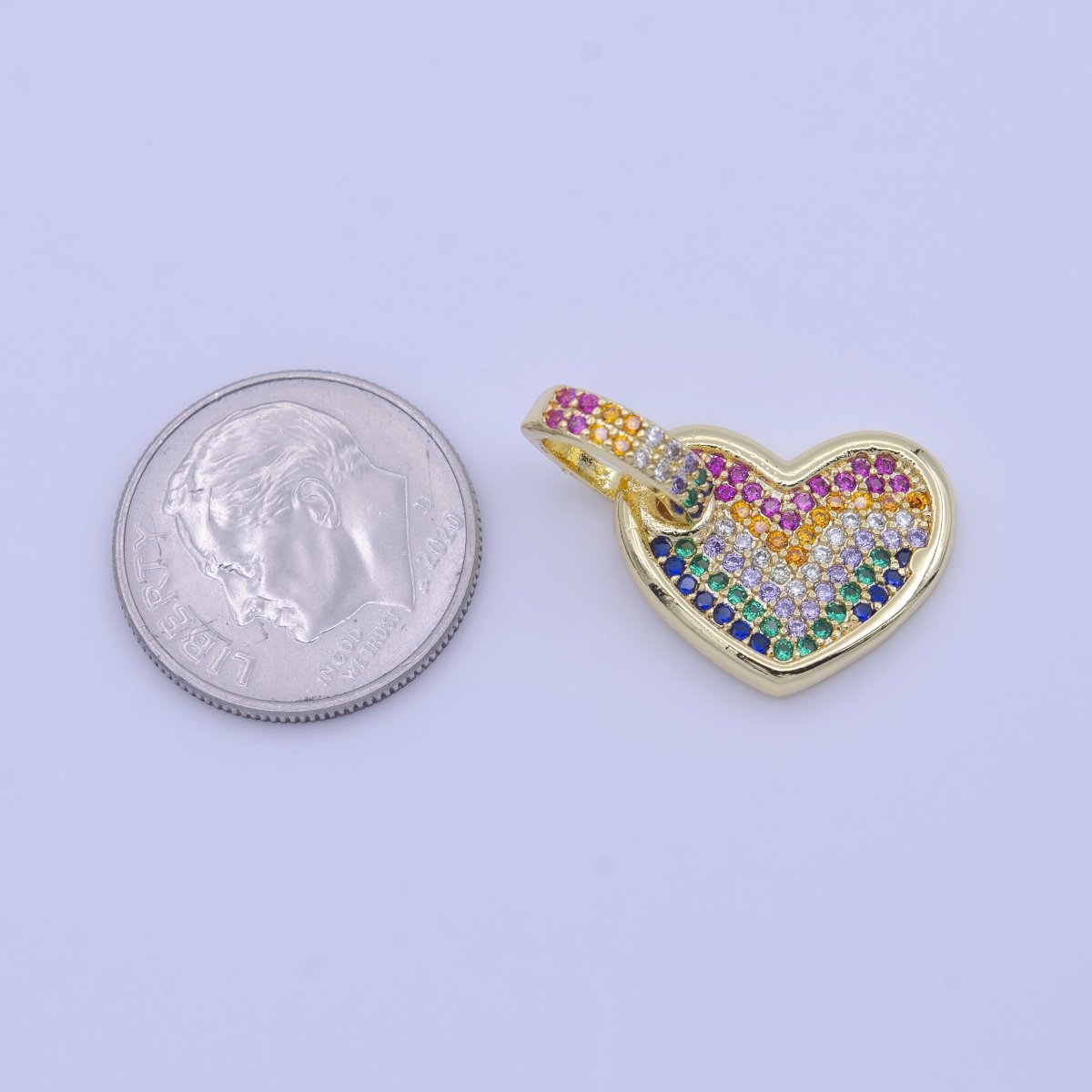 Multicolor Rainbow Micro Paved CZ Heart Gold Pendant  H-245