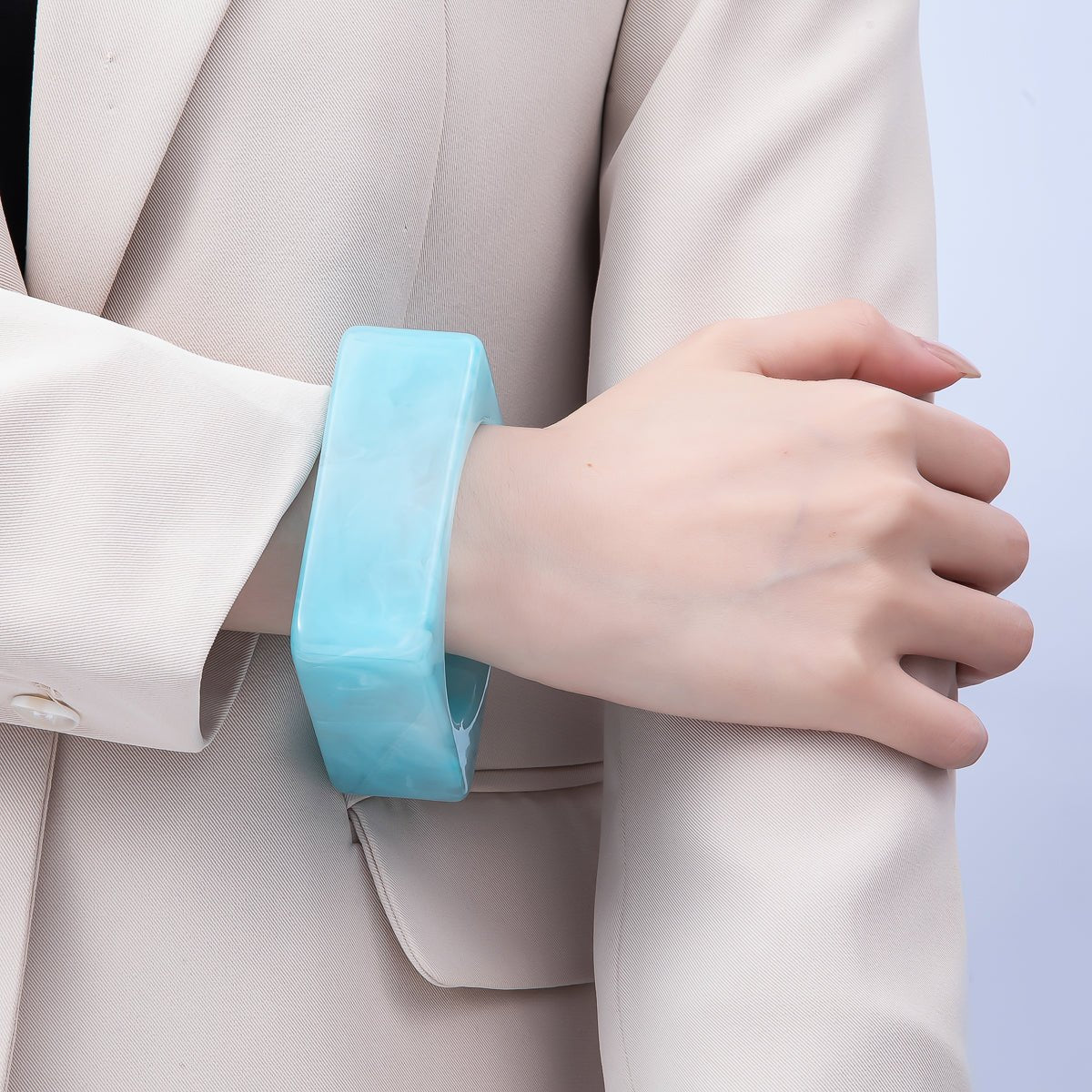 Multicolor Square Wide Acrylic Resin Bangle Statement Bracelet | WA-04375 ~ WA-04382