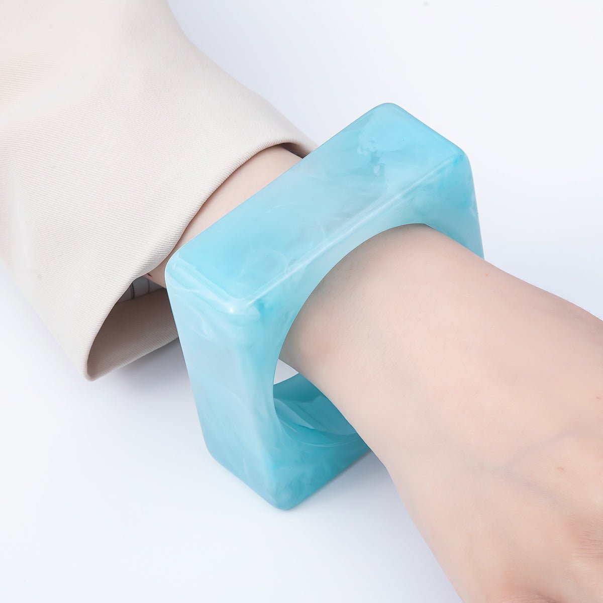 Multicolor Square Wide Acrylic Resin Bangle Statement Bracelet | WA-04375 ~ WA-04382