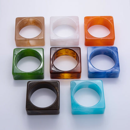 Multicolor Square Wide Acrylic Resin Bangle Statement Bracelet | WA-04375 ~ WA-04382