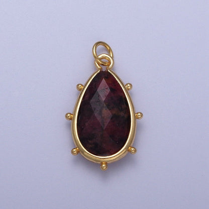 Multifaceted Chalcedony Natural Stone Teardrop Gold Charm C-040 C-045 C-052 C-067 C-081 C-101