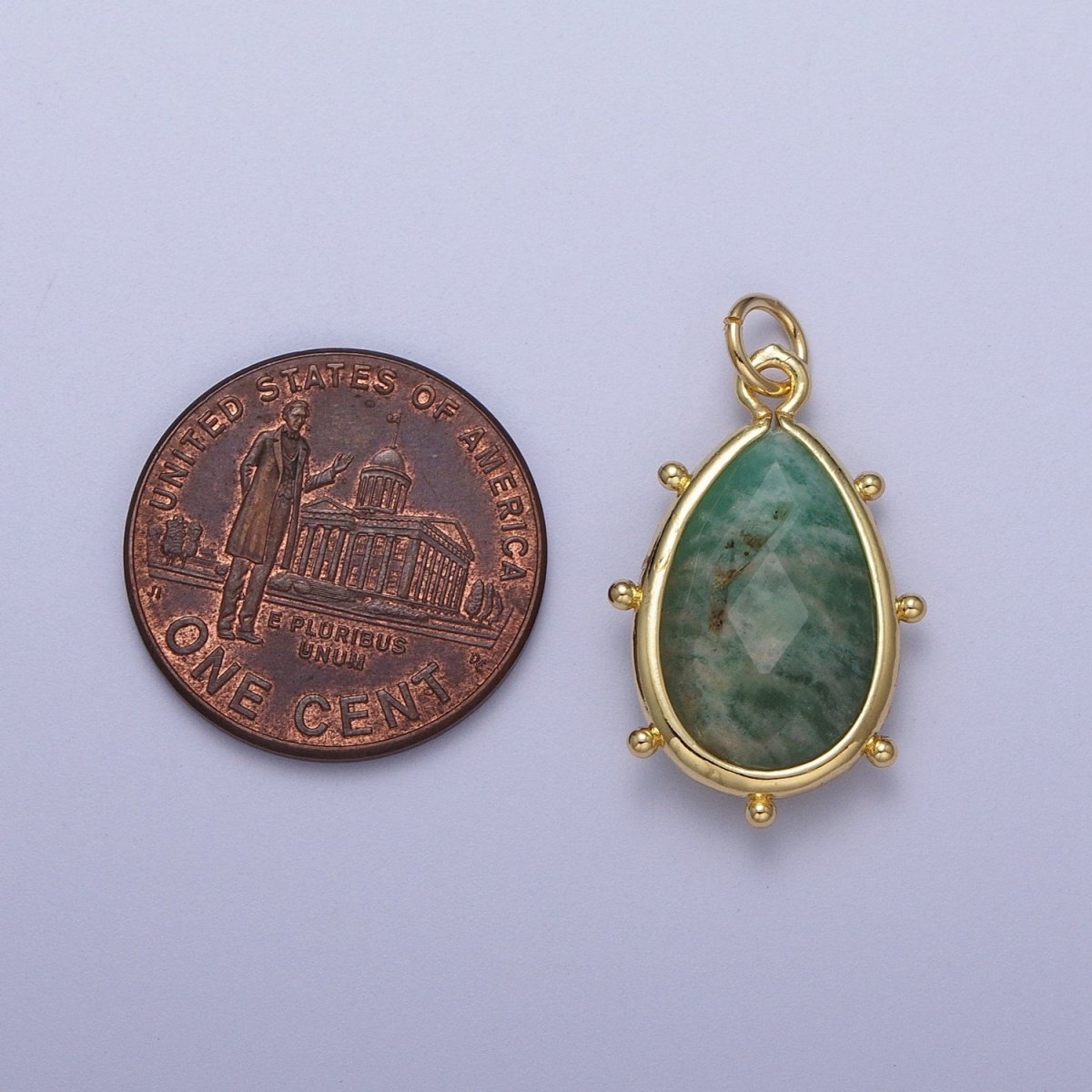 Multifaceted Chalcedony Natural Stone Teardrop Gold Charm C-040 C-045 C-052 C-067 C-081 C-101