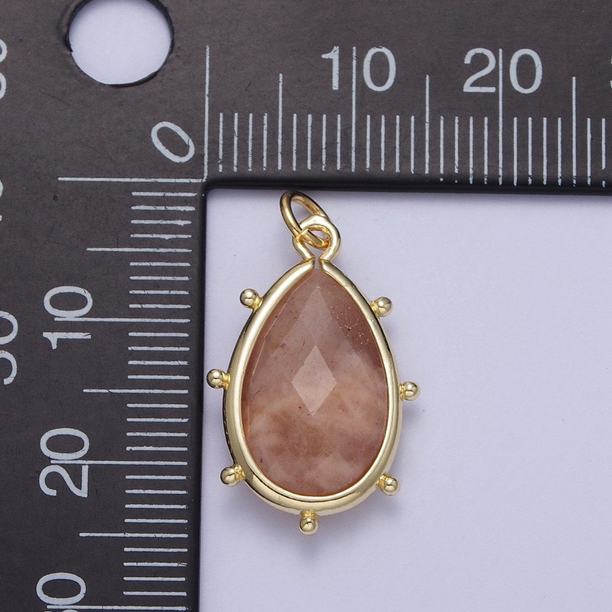 Multifaceted Chalcedony Natural Stone Teardrop Gold Charm C-040 C-045 C-052 C-067 C-081 C-101