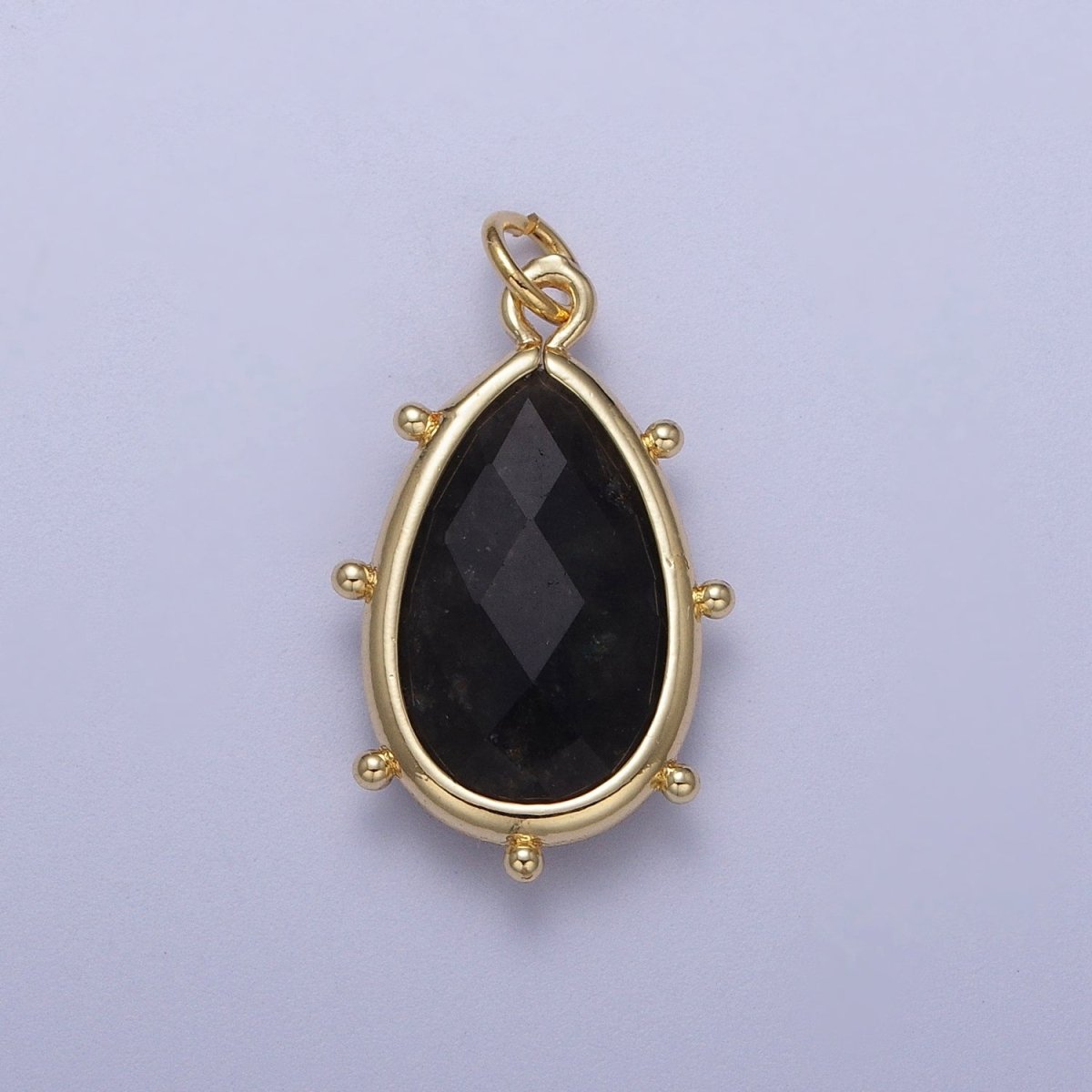 Multifaceted Chalcedony Natural Stone Teardrop Gold Charm C-040 C-045 C-052 C-067 C-081 C-101