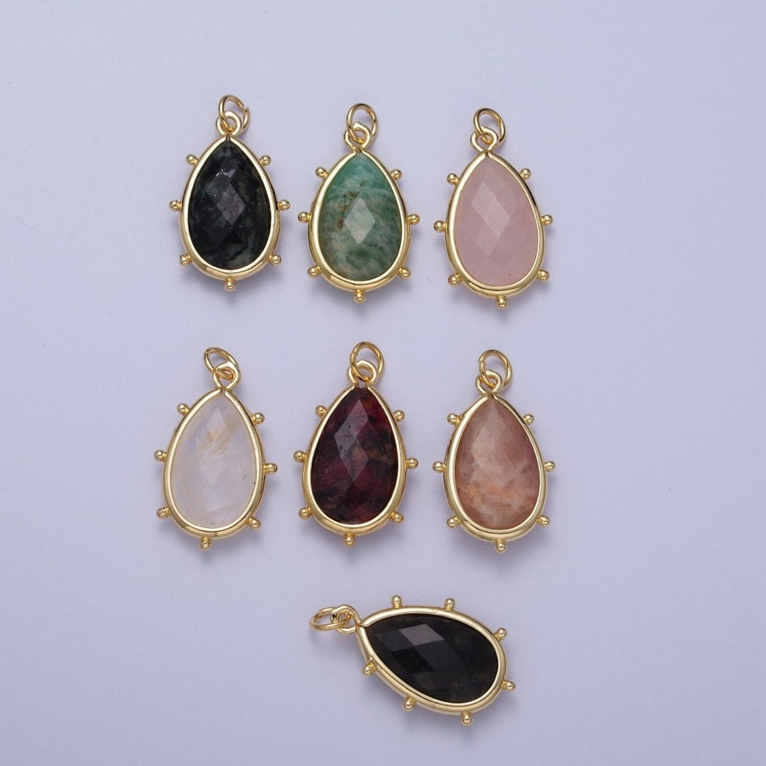 Multifaceted Chalcedony Natural Stone Teardrop Gold Charm C-040 C-045 C-052 C-067 C-081 C-101