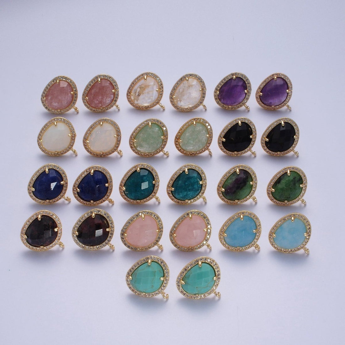 Multifaceted Geometric CZ Micro Paved Natural Stone Open Loop Stud Earrings Supply | K-035 K-051 K-055 K-060 K-061 K-062 K-064 K-066 K-075 K-078-K-081