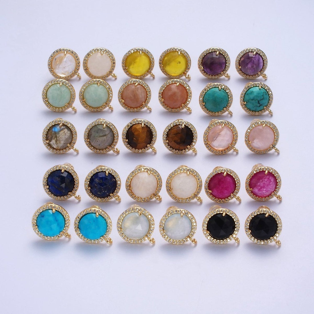 Multifaceted Round CZ Micro Paved Natural Stone Open Loop Stud Earrings Supply | K-084-K-086 K-092 K-094 K-095 K-098 K-099 K-120 K-146 K-169 K-181 - K-184