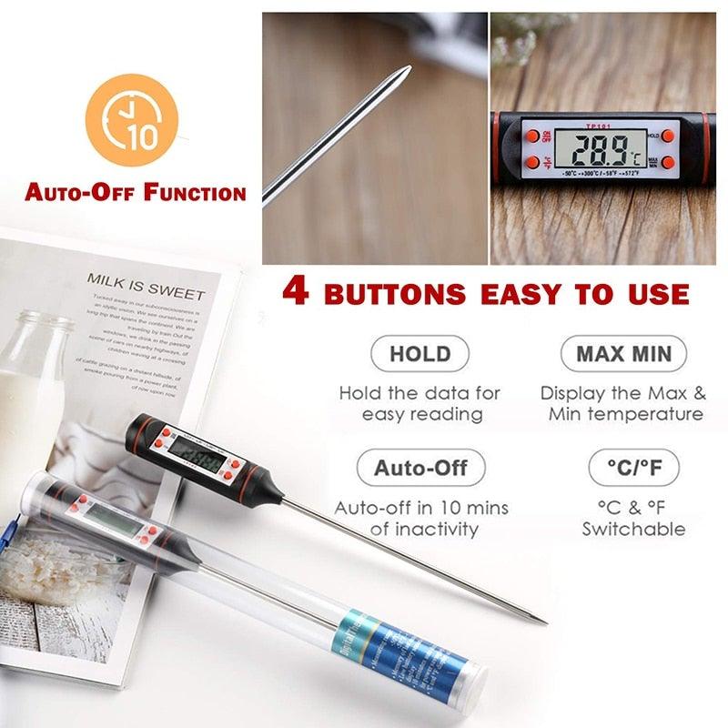 Multifunctional Digital Thermometer For BBQ Food Meat Cake Candy Bake Grill Ultra Fast Kitchen Thermometer with Hold &amp; Calibration Digital Food Thermometer for BBQ Baking Candy Milk Temperature Cooking Thermometer Oven Kitchen Tools