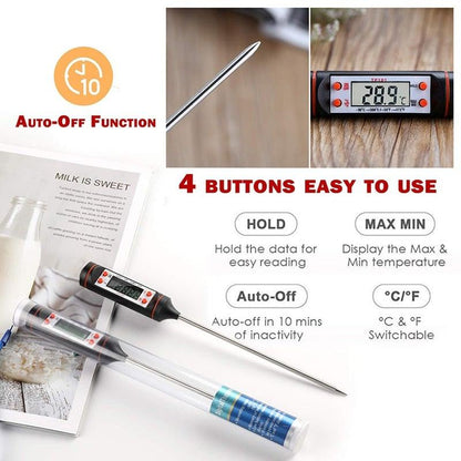 Multifunctional Digital Thermometer For BBQ Food Meat Cake Candy Bake Grill Ultra Fast Kitchen Thermometer with Hold &amp; Calibration Digital Food Thermometer for BBQ Baking Candy Milk Temperature Cooking Thermometer Oven Kitchen Tools