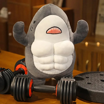 40CM Muscle Shark Plush Doll - Cartoon Strong Shark Stuffed Toy