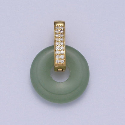 Natural Amethyst, Jade, Tiger Eye, Rose Quartz Donut Micro Paved Pendant | H267 - H273