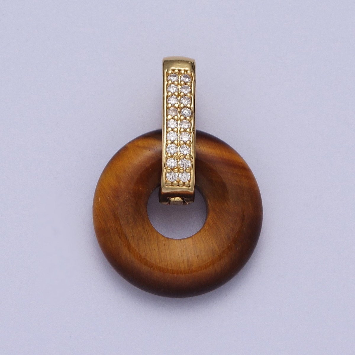 Natural Amethyst, Jade, Tiger Eye, Rose Quartz Donut Micro Paved Pendant | H267 - H273