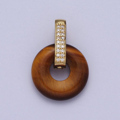 Natural Amethyst, Jade, Tiger Eye, Rose Quartz Donut Micro Paved Pendant | H267 - H273