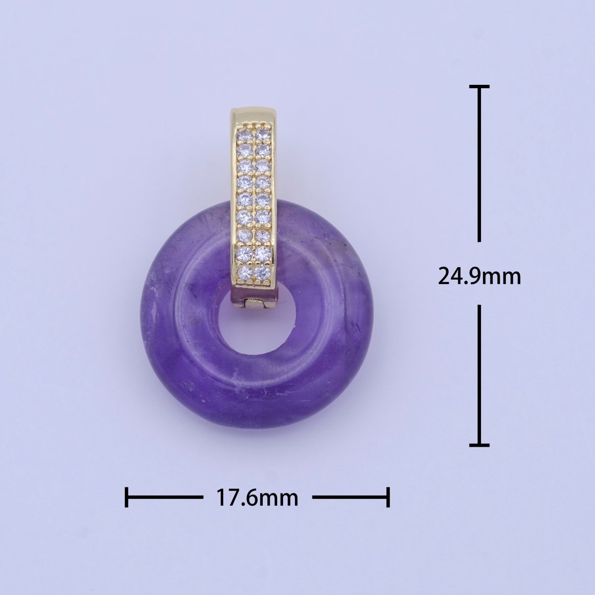 Natural Amethyst, Jade, Tiger Eye, Rose Quartz Donut Micro Paved Pendant | H267 - H273