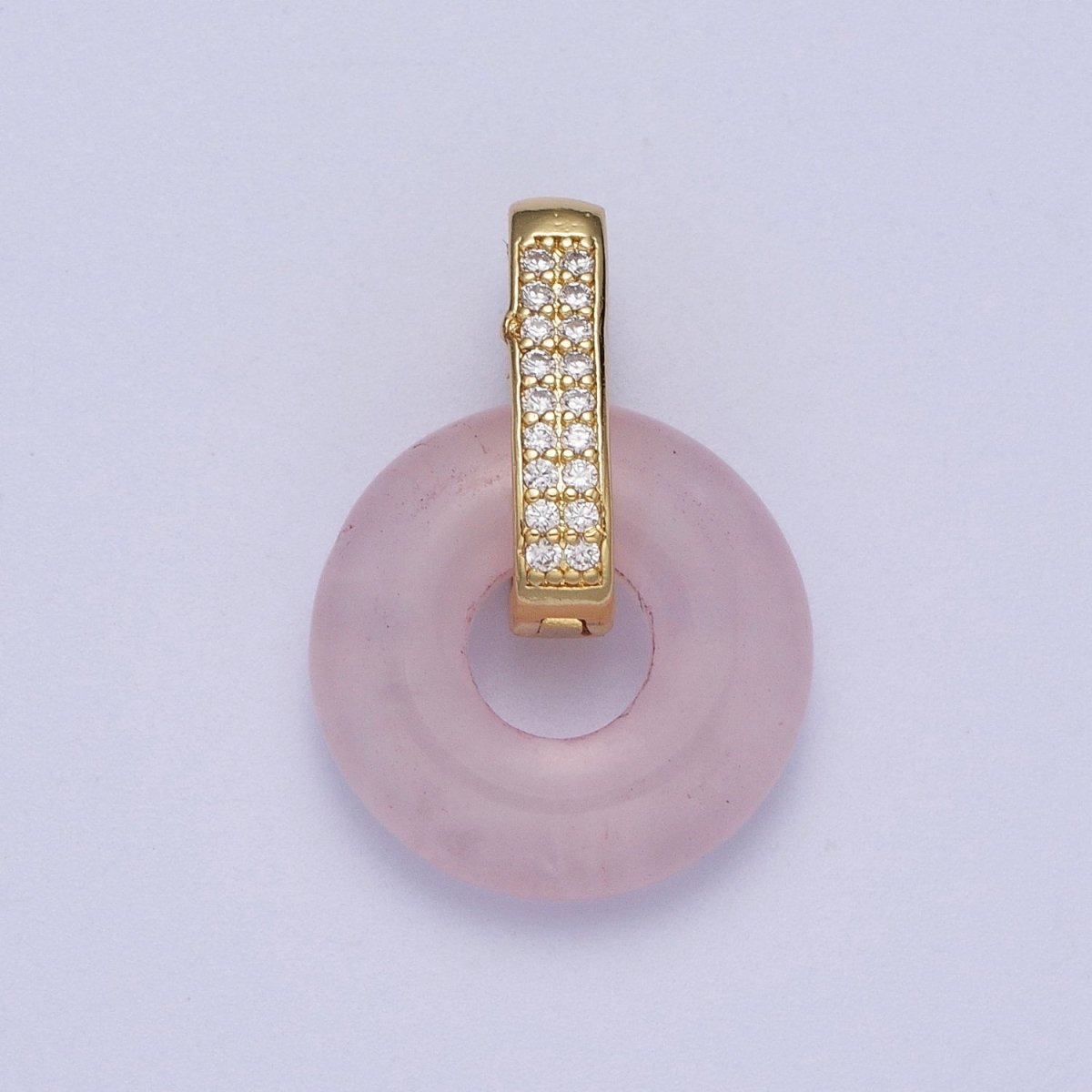 Natural Amethyst, Jade, Tiger Eye, Rose Quartz Donut Micro Paved Pendant | H267 - H273